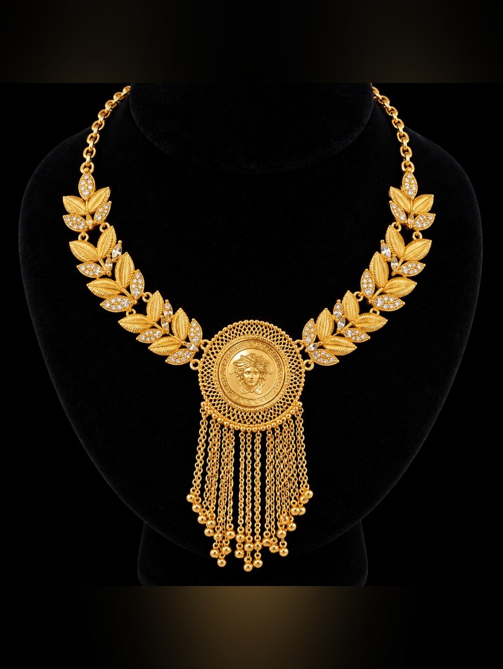 22kgp Dubai Jewelry Gold Leaf Tassel Statement Necklace